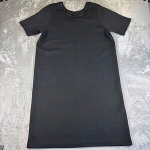 Evan Picone Women 1X Black Beaded Neckline Wool Blend Knit Dress Cocktail (1318)